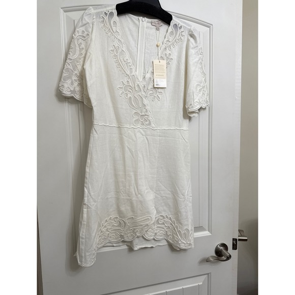 Super Natural by Secret Mission Creme White Linen Lace Blend Dress Size M - Picture 1 of 7